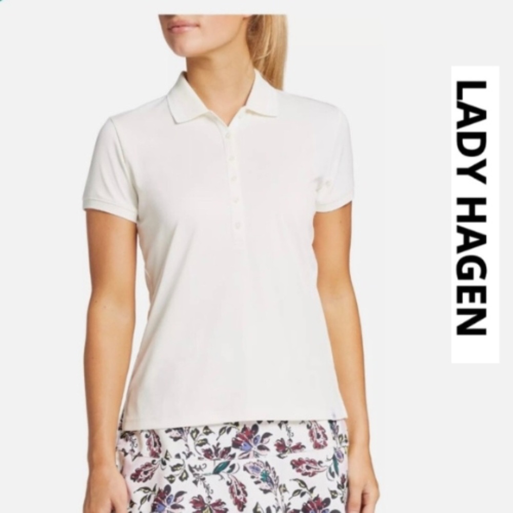 Lady Hagen white button Polo, L, CB2564